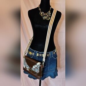 Western Cowhide & Hand-Toaaaaoled Leather Crossbody Bag - Turquoise Accents6